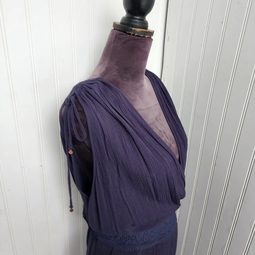 Democracy Navy Blue Wide Leg Jumpsuit Sleeveless Boho Festival V-Neck Gauze Sz L